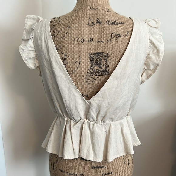 Lena - Elegant Cream Ruffle Top, Size Medium PTP 19” - Picture 5 of 7